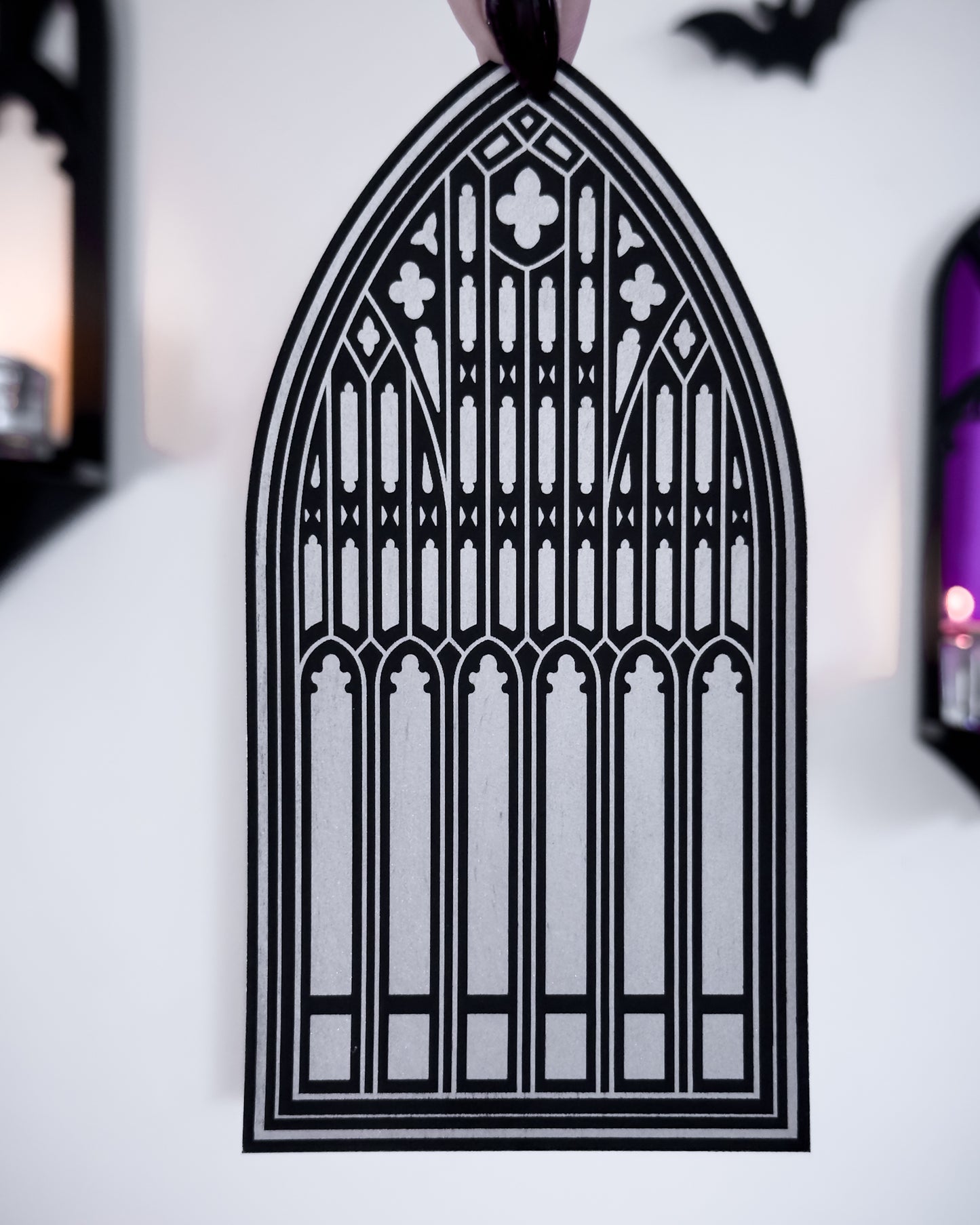 Salem Witch Museum gothic window bookmark in black land silver leatherette