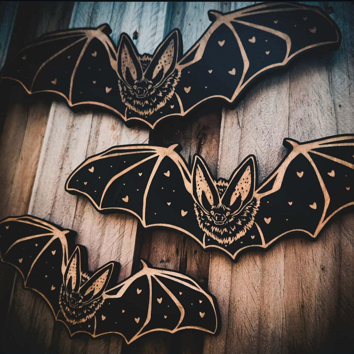 Woodcut Heart Bats | Gothic Engraved Wall Art