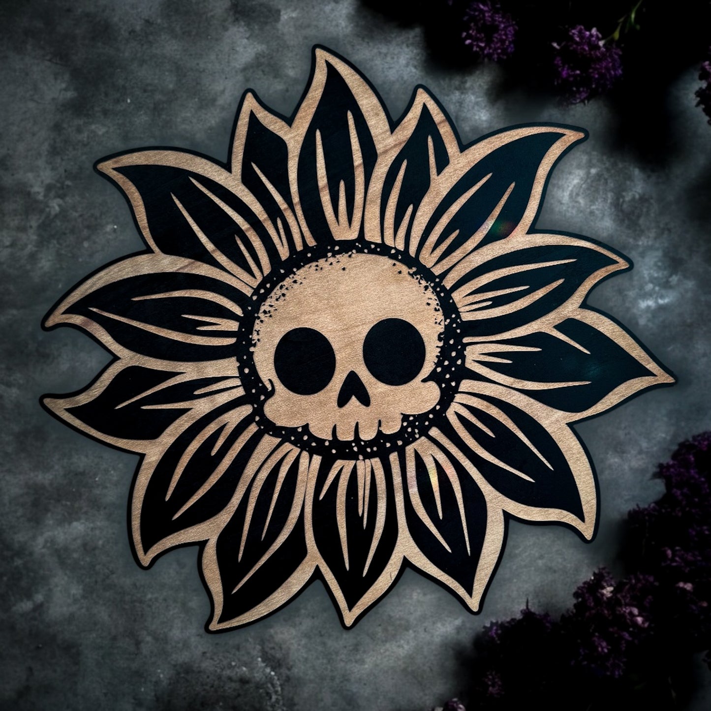 Woodcut Death Head Sunflower | Gothic Engraved Wall Art
