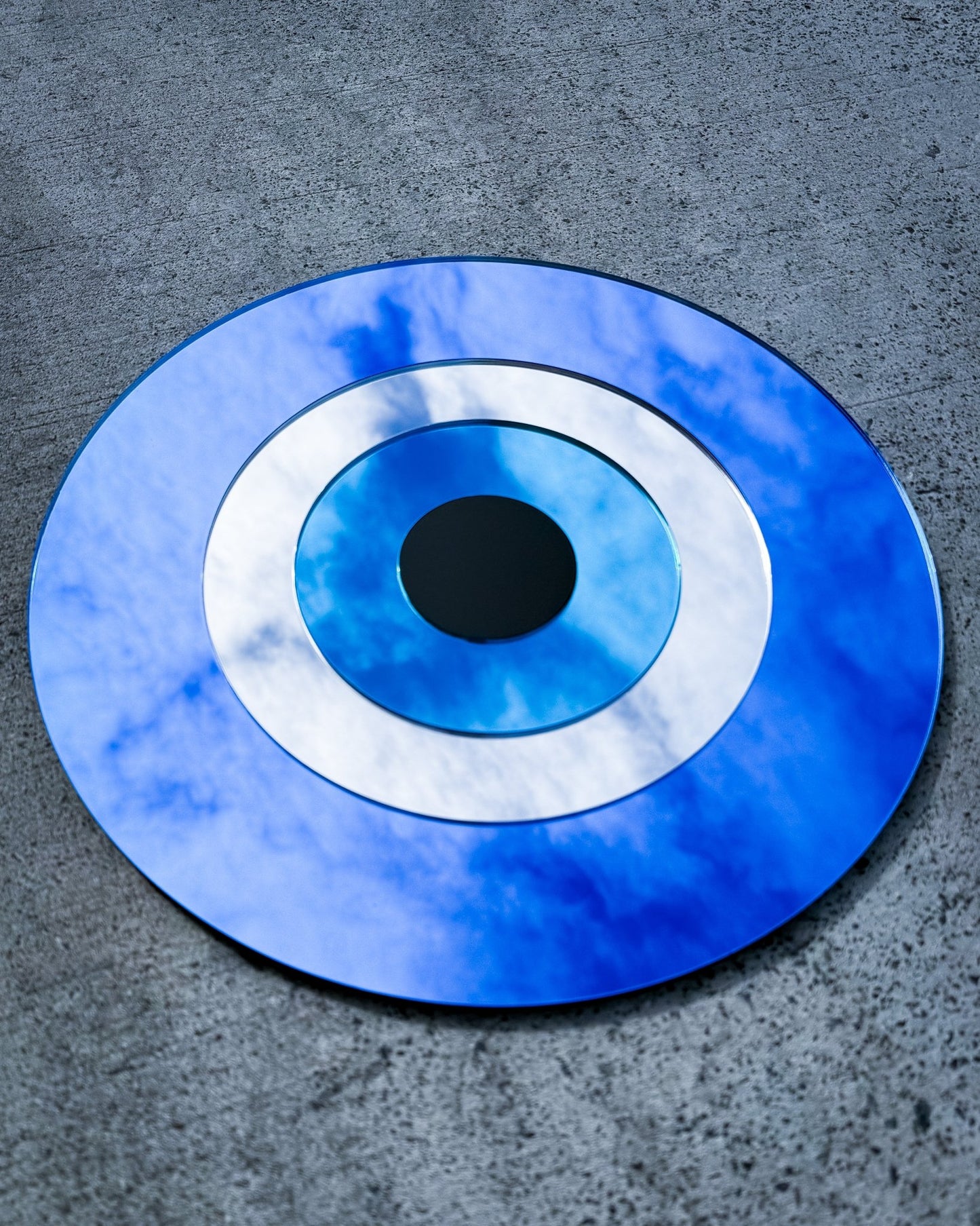 Blue evil eye mirror wall art circular acrylic design