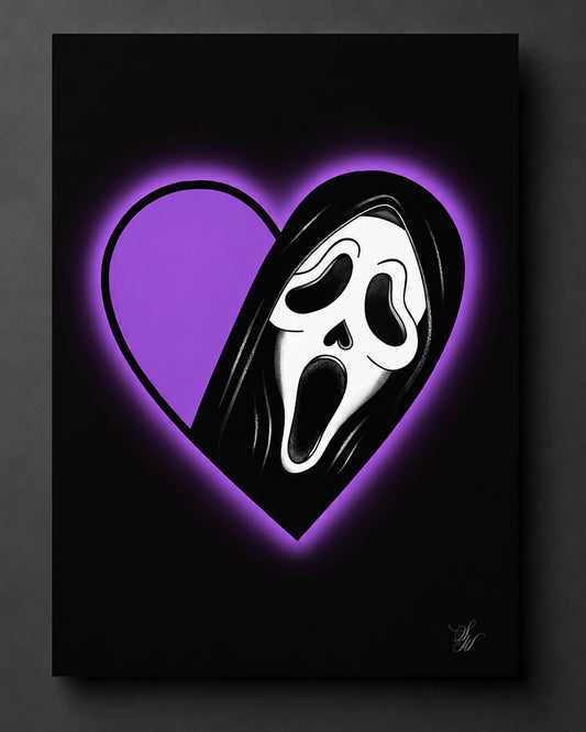 Masked Heart Gothic Art Print Electric Purple