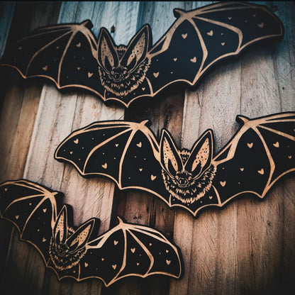 Woodcut Heart Bats | Gothic Engraved Wall Art
