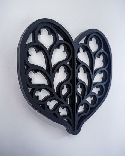 Side view of Heart of Yorkshire gothic cathedral tracery wall art on light grey wall