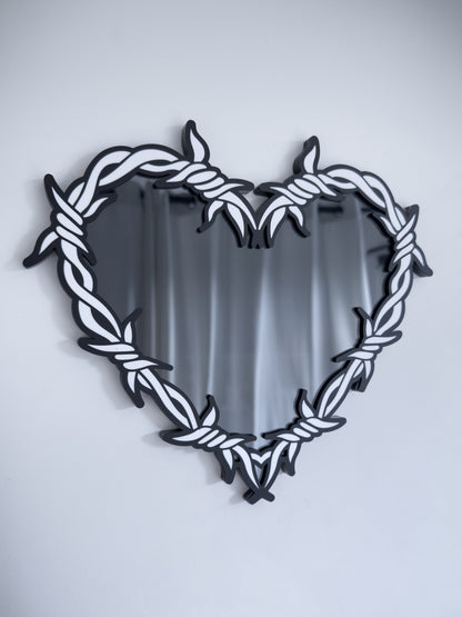 Barbed Wire Heart Mirror | White Wire Edition