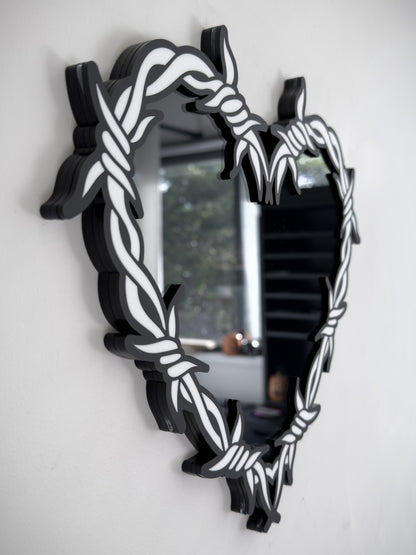 Barbed Wire Heart Mirror | White Wire Edition