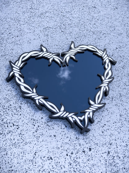 Barbed Wire Heart Mirror | White Wire Edition
