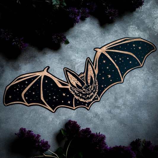 Woodcut Celestial Bats | Gothic Engraved Wall Art