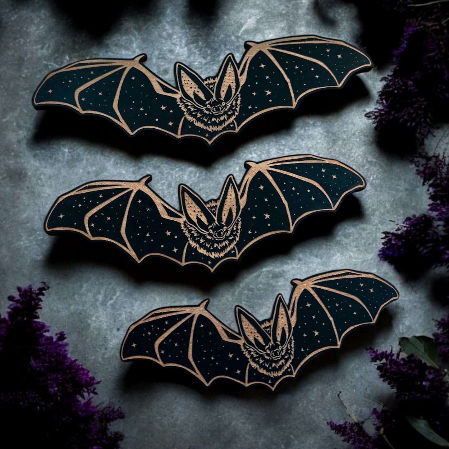 Woodcut Celestial Bats | Gothic Engraved Wall Art