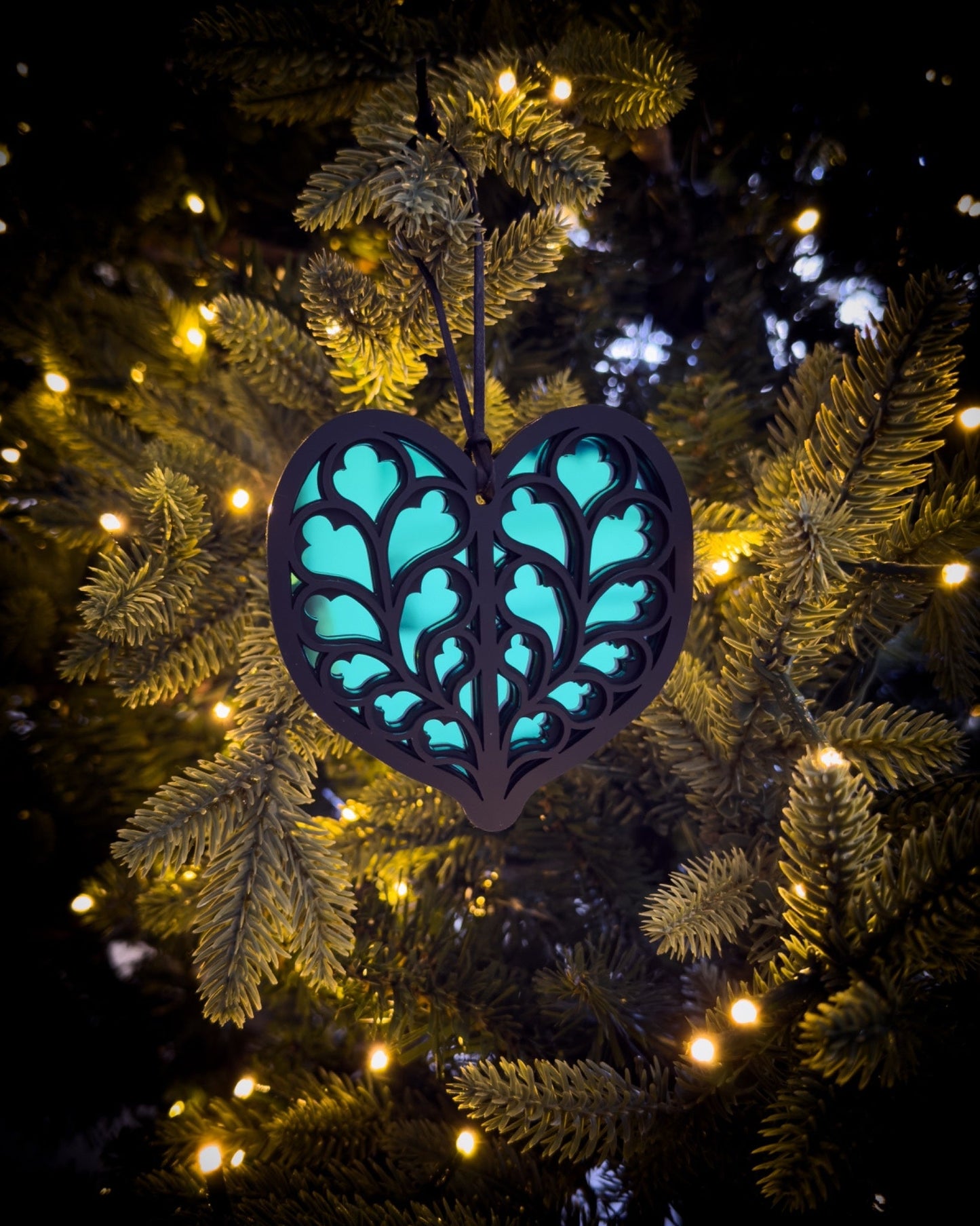 Gothic cathedral heart ornament inspired by Heart of Yorkshire on Christmas tree