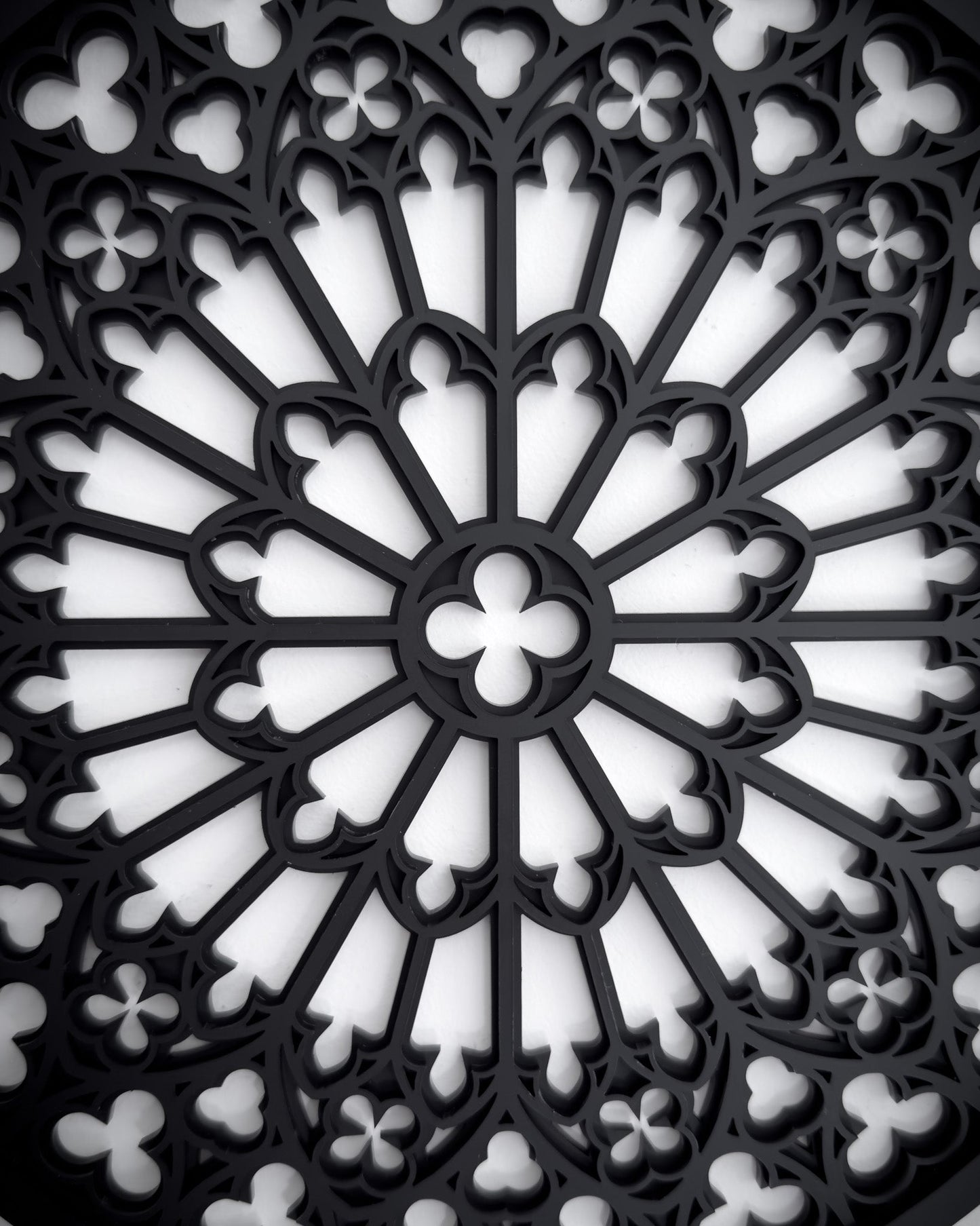 Close up details of Notre Dame cathedral rose window tracery gothic wall art