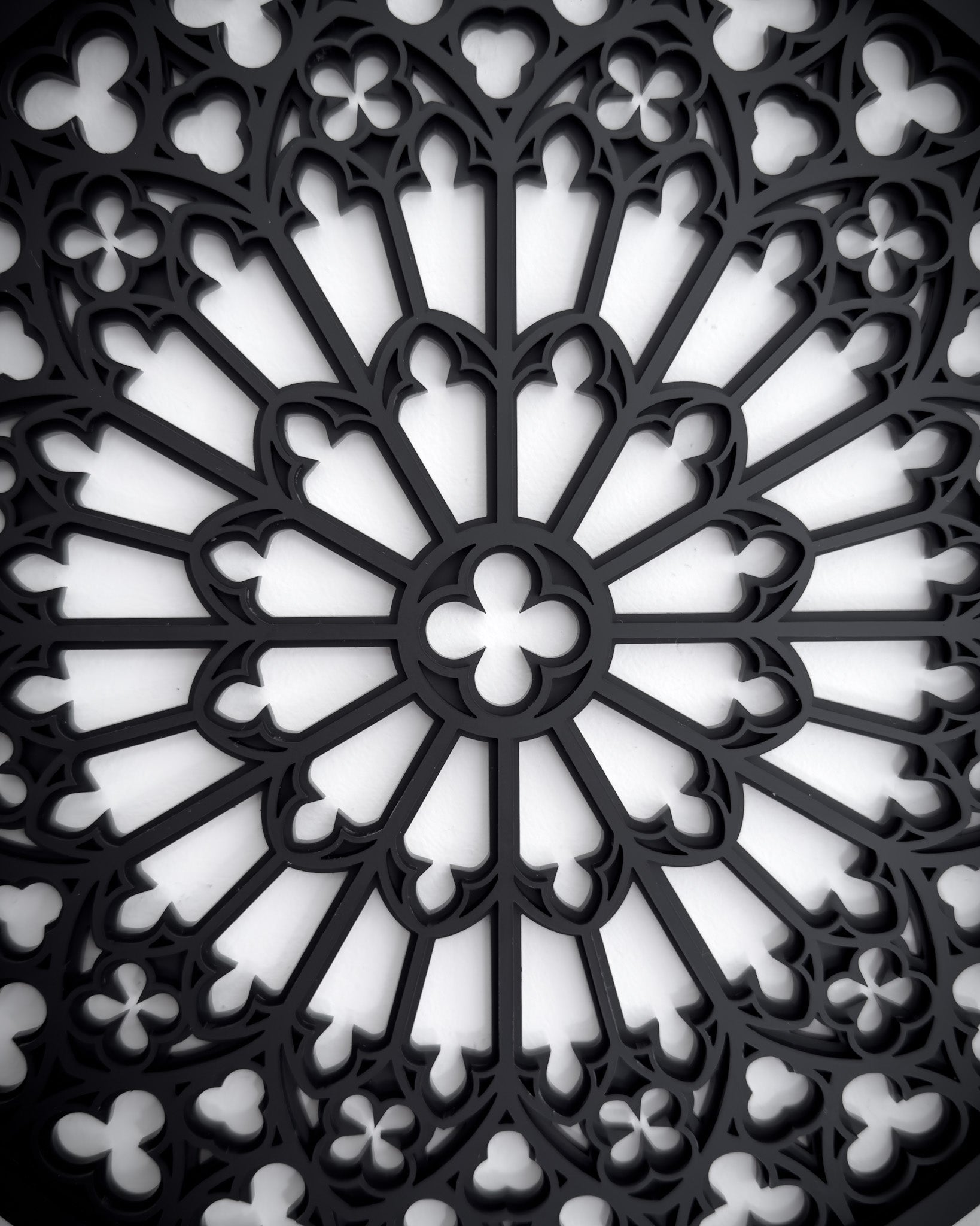 Close up details of Notre Dame cathedral rose window tracery gothic wall art