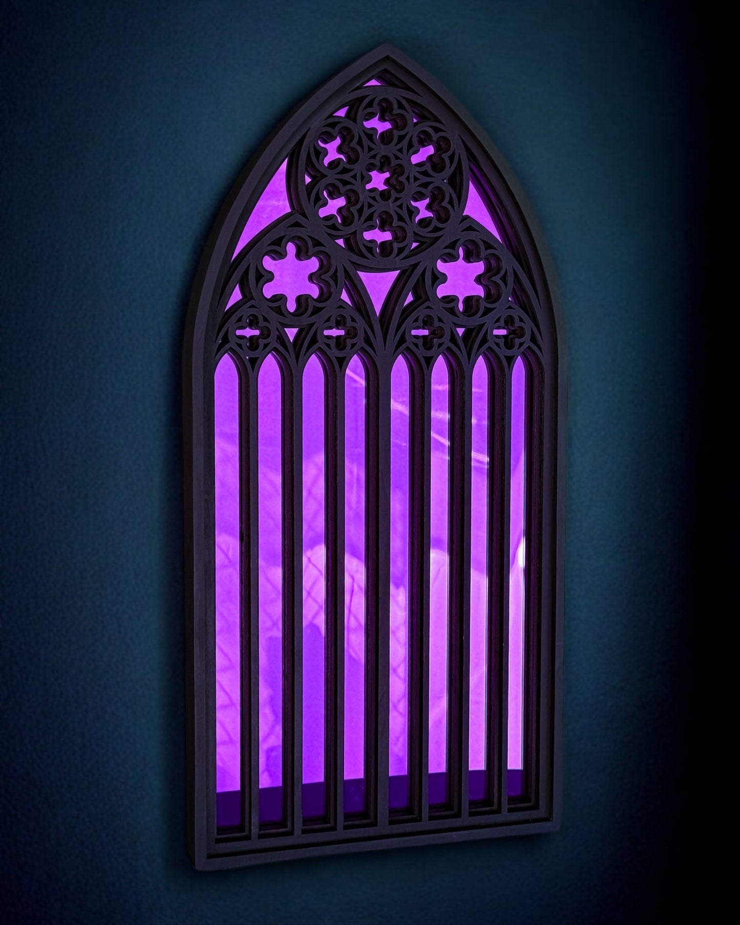 St Mary’s Cathedral arch mirror in purple, gothic wall mirror inspired by Sydney cathedral architecture