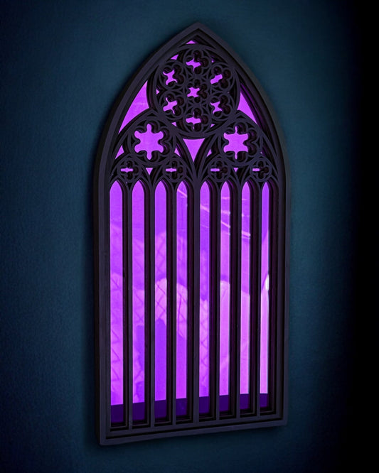 St Mary’s Cathedral arch mirror in purple, gothic wall mirror inspired by Sydney cathedral architecture